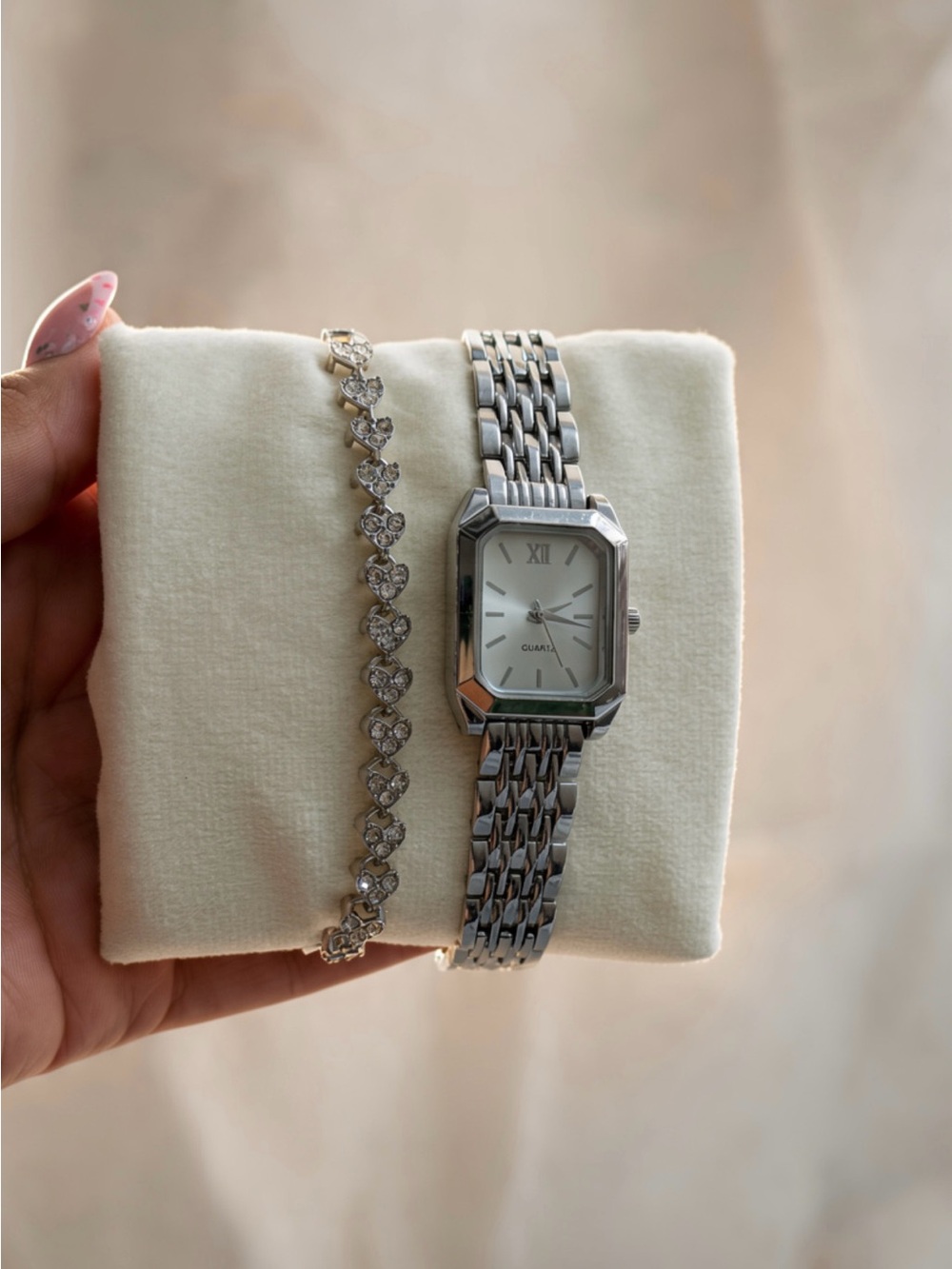 Silver Women's Stainless Steel Link Watch with Crystal Bracelet